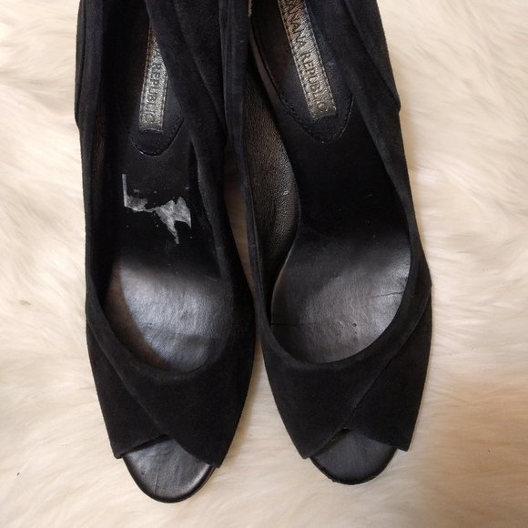 Black Suede Open Toe Wedge Shoes - Picture 2 of 4
